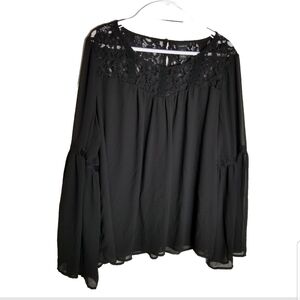 Torrid 1 Top Women's XL Black Lace Top Trim Long Sheer Sleeve Blouse Lined